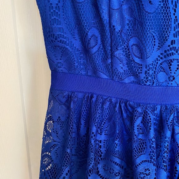 London Times Blue Lace Dress - Size 4P - Picture 2 of 16